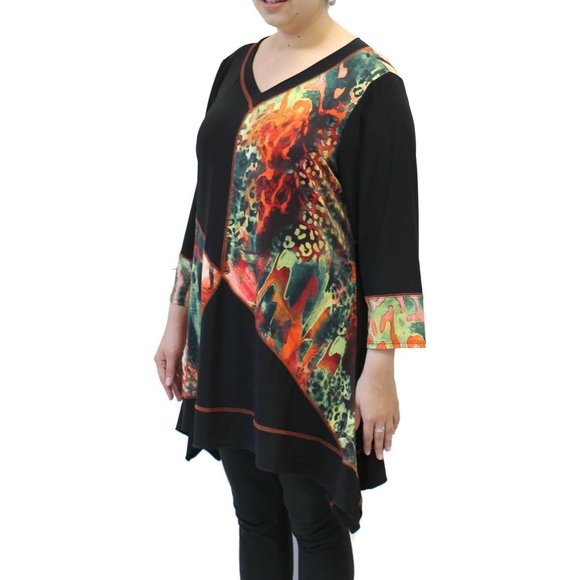 Pretty Woman Funky Patchwork Tunic Top Plus Size, Green - Picture 4 of 7